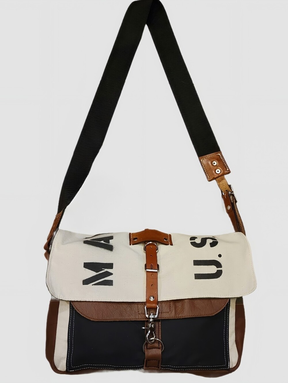 Hand-Crafted US Mail Inspired Canvas Leather Messenger Bag Adjustable Strap NWOT
